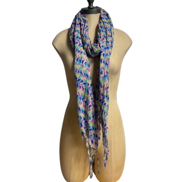 TRI COLOR BLUE GREEN PINK FASHION SCARF - Picture 1 of 3